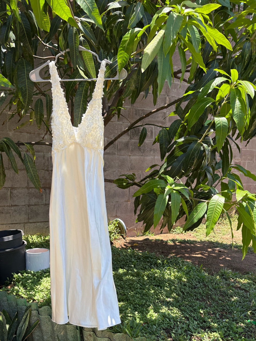 Ivory Lace-Trim Night Slip with V-Neck